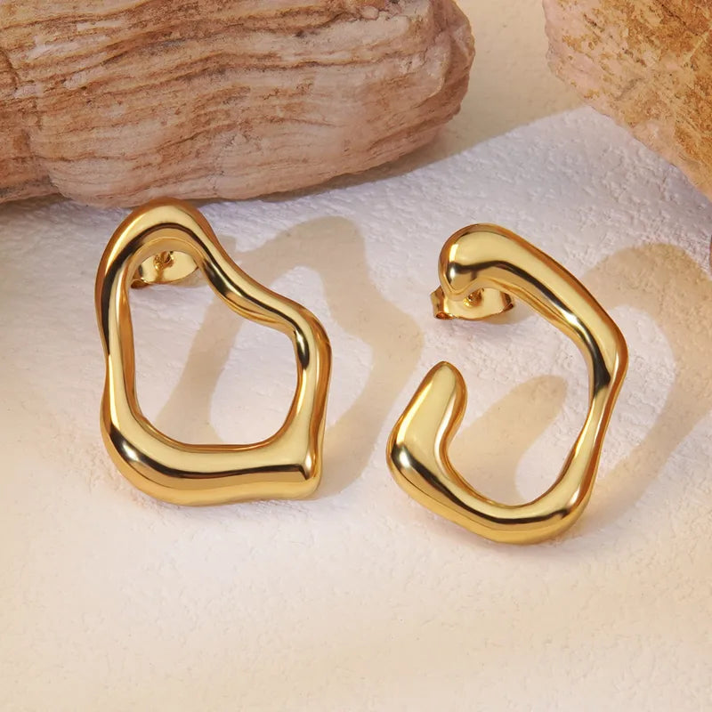 Asymmetric Earrings in Liquid Gold