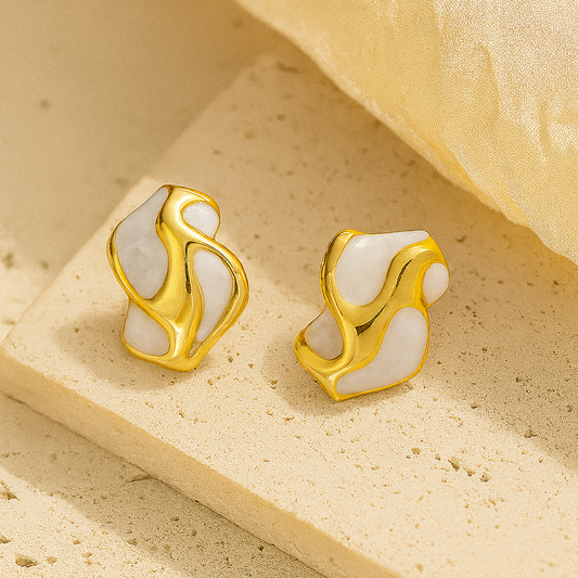 Ivory Enamel & Gold Studs