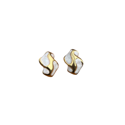 Ivory Enamel & Gold Studs